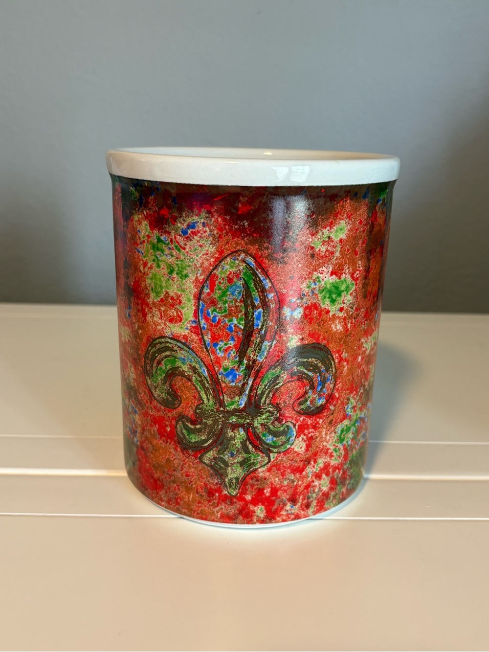 Decorative Fleur-de-Lis Ceramic Utensil Crock